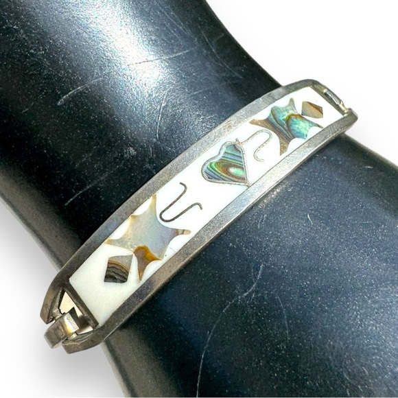 Vintage Alpaca Silver and Abalone Shell Bracelet - Picture 2 of 7